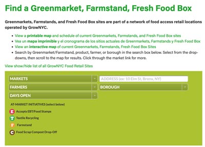 GrowNYC Searchable List of Greenmarkets