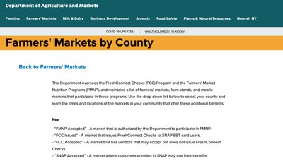 NYS Farmers Markets County Listings