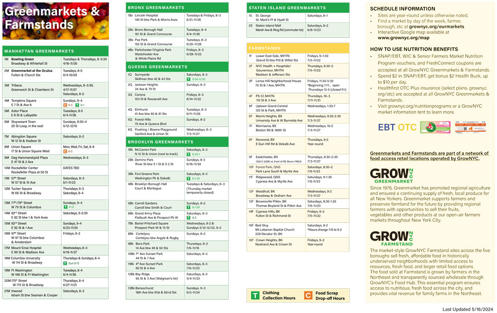 Grow NYC, Summer Fall Map, 2024, pages 2 and 3