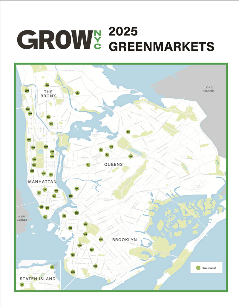 GrowNYC Greenmarket Map, 2025, page 1